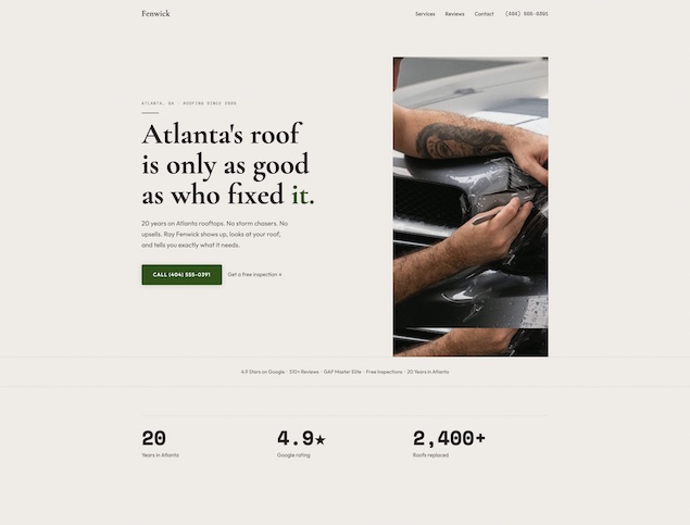 Fenwick Roofing website screenshot